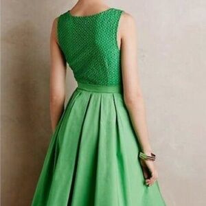Anthropologie Collette Dinnigan Kelly Green Pleated Trellis Fit & Flare Dress, 6